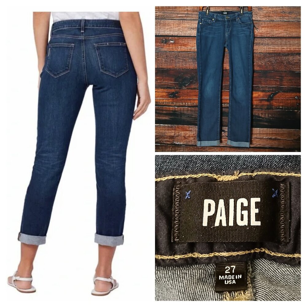 PAIGE Jeans 27 Skyline Crop Low Rise Cuffed Ankle Blue Denim Stretch USA Made